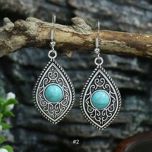 Vintage Boho Drop Earrings Style Ancient Silvery With Turquoise For Women Girls